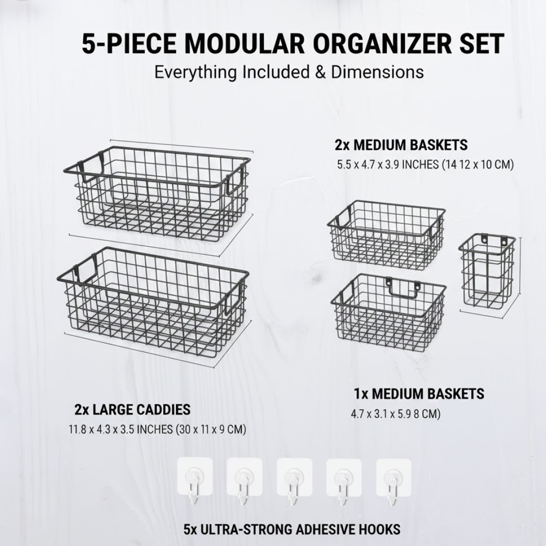 Metal Shower Basket / Canddy, for Bathroom Organiser (5 Pc Combo)